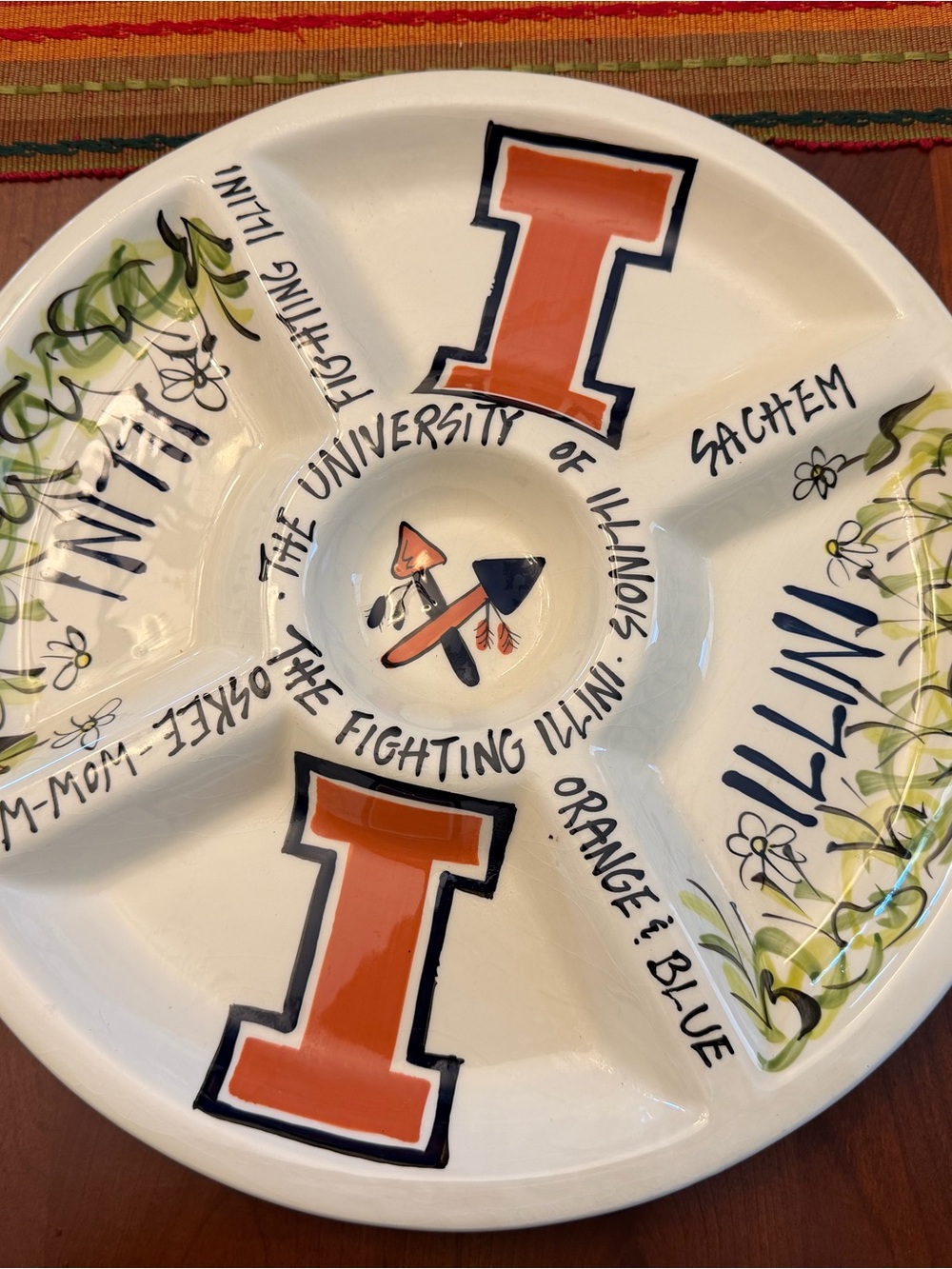University of Illinois Fighting Illini Orange & Blue Sectioned Serving Platter